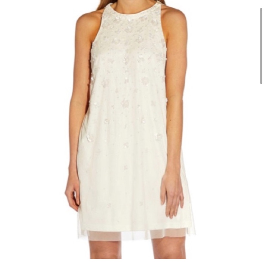 NWT ADRIANA PAPPELL Floral Beaded Appliqué Dress Bridal Shower Brides Dress